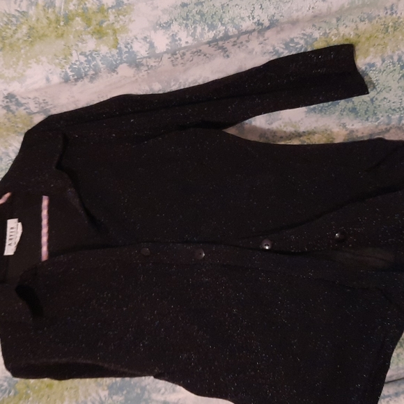 Black With sparkly sheen A.Byer size large button up 3 quarter length y2k Blouse - Picture 5 of 6